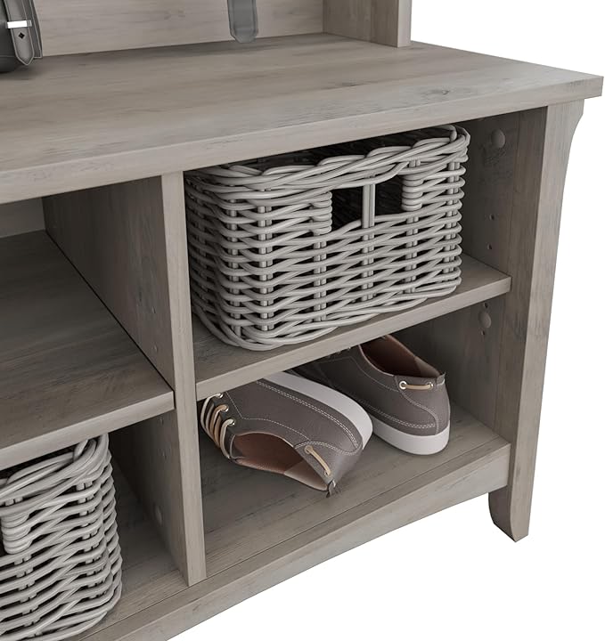 Bush Furniture Salinas Hall Tree with Shoe Storage Bench in Driftwood Gray, Multi-Purpose Home Organizer, Entryway Solution with Seating and Hooks
