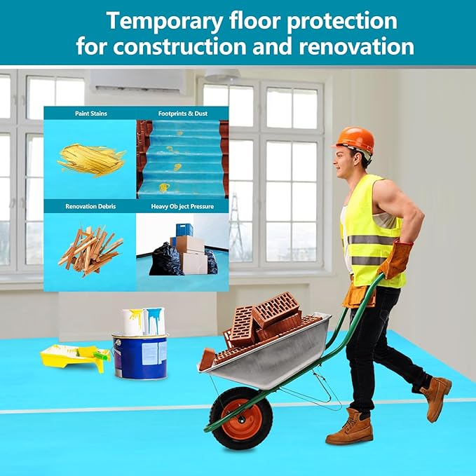Temporary Floor Protection 39.5’’ x 50’, Floor Protection Film for Construction Projects - Protects Hardwood, Tile, Carpet, Countertops, Bathtubs and More,Coverage of 163 SQFT