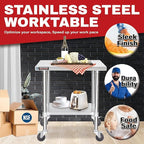 DuraSteel 30x18 NSF Stainless Steel Cart Work Table - Heavy Duty Rolling Food Prep Table - Metal Utility Cart on Wheels Caster, Grill Stand Microwave Outdoor Kitchen Tables Countertop Island Large Top