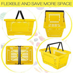 12 Pcs Shopping Baskets 20 L Plastic Store Retail Baskets with Handles 16.9 * 11.8 * 9.1 Inches for Market Grocery Supplies Thrift Convenience Storage(Yellow)