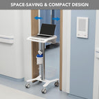 Mount-It! Medical Laptop Cart with Locking Wheels and Anti-Theft Bar, Mobile Computer Workstation for Clinics, Hospitals, Labs – Secure Rolling Cart with Supply Holders and Cable Management