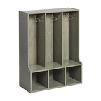 ECR4Kids Streamline 3-Section Toddler Coat Locker with Bench, Kids Furniture, Grey Wash
