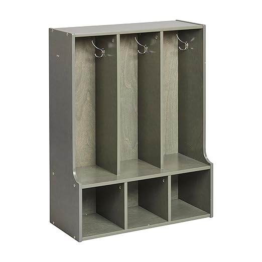 ECR4Kids Streamline 3-Section Toddler Coat Locker with Bench, Kids Furniture, Grey Wash
