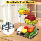 3 Tier Countertop Fruit Vegetable Basket Bowl Storage, Solid Metal Kitchen Counter Organizer for Storing Fruits, Veggies, Bread, Snacks (Black)