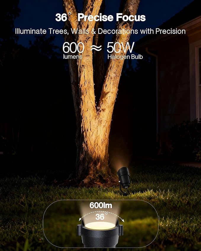 HIBOITEC 12W Spot Lights Outdoor 120V Landscape Lighting Waterproof Spotlight with 4.9ft 3-Plug LED Plug in Landscape Lights for Yard Gardern Decorations 2900K 2Packs