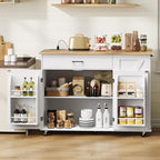 HOOBRO Kitchen Island with Power Outlet & Drop Leaf, Rolling Kitchen Island with Trash Can Storage, Island Table with Storage Cabinet, Towel Rack, for Dining Room, White and Natural WN50UZD01
