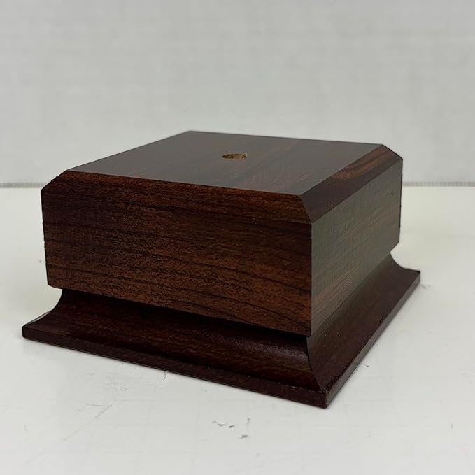 Display Base Pedestal Cherry Finish with 5/16" Center Hole – Square Stand Blank for Trophies, Figurines, 3D Prints, DIY Projects – Available in Multiple Sizes (4"Lx4"Wx2 1/8"H)