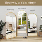 TinyTimes 76''x34'' Arched Floor Mirror, Full Length Body Mirror with Stand, Modern & Contemporary Design, Aluminum Alloy Frame (Gold)