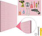 Peg Board, 2 Pack Metal Pegboard Panels Pink Pegboards Wall Organizer with Frame Large Heavy Duty Peg Board with Hooks for Walls Home,Garage Tool Storage,Office Organization,Kitchen 24”×16”