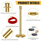 kaiyomi 6Pcs Stanchions with Red Velvet Ropes Set, 5 Feet Velvet Ropes and Posts Poles for Red Carpet Party Decoration and 360° Photo Booth (Golden)