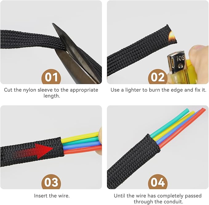 Polyamide Cable Sleeve, 10ft Flexible Expandable Braided Sleeving, Cable Management Sleeve for TV Computer Office Home Entertainment (Black, 1/2")