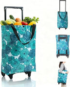 Portable Shopping cart Foldable with Wheels,Folding Shopping Cart Tote Bag Trolley Grocery Carts for Outdoors Reusable Grocery Bags Travel Bag (Flower)