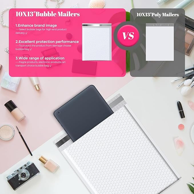 Metronic Bubble Mailer Bulk 10x13" White 250Pack Waterproof Padded Envelopes Self Seal Large Bubble Mailers Cushioning Bubble Envelopes for Shipping,Books,Jewelry Makeup Supplies