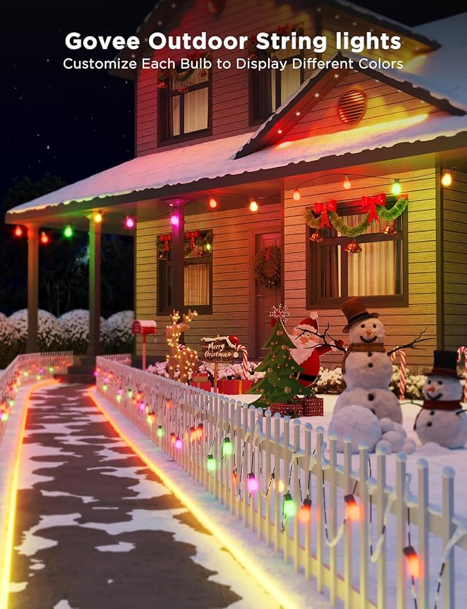 Govee S14 Bulb Outdoor String Lights 2, 96ft Smart RGBIC Warm White Patio Lights with 30 LED Bulbs, 111 Scene Modes for Outdoor Decor, Works with Alexa, Google, Matter, APP Control, IP66 Waterproof