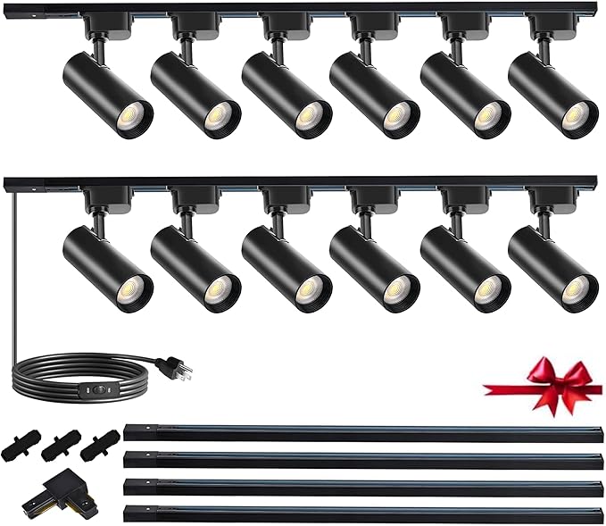 Super-Bright 25W 2000lm J&L Type LED Black Track Lighting System,3000K Warm Light Dimmable Brightness,with 13 FT Track Rails and Ceiling Spotlight Fixture Installation Package