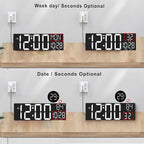 JALL 30" Large Digital Wall Mount Clock with Remote Control, Alarm, Huge Giant Big LED, Countdown, Auto DST, Temperature for Living Room Classroom Desk, Xmas, Birthday Gift, White
