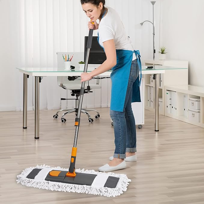 MASTERTOP Dust Mop for Floor Cleaning, Microfiber Floor Mop with 2 Washable Pads, Height Adjustable Long Handle, 24.6'' Dry and Wet Flat Mop for Hardwood, Laminate, Tile, Marble