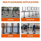 4 Pack Crowd Control Stanchion Set, Black Posts with 10FT Retractable Belt, Space-Saving Rectangular Heavy Base, Queue Barrier for Events & Traffic Management
