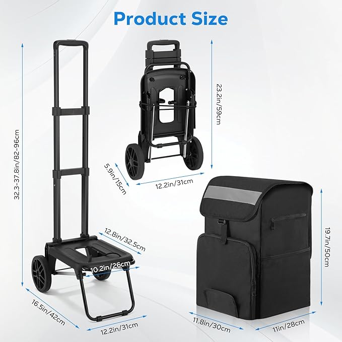 Housolution Foldable Shopping Cart for Groceries, 300LBS Collapsible Portable Grocery Carts on Wheels, 2 in 1 Rolling Hand Truck with Detachable Bag, Folding Utility Cart for Shopping and Travel