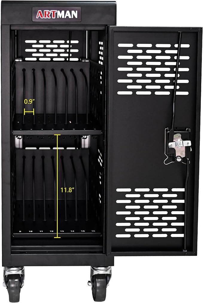 Laptop and Tablet Charging Cart, 16 Unit Device Mobile Charging Station for Chromebook, Tablet, Laptop, with Charging Port Screen Size Up to 16.3", Suitable for Office, Classroom, etc (Black)