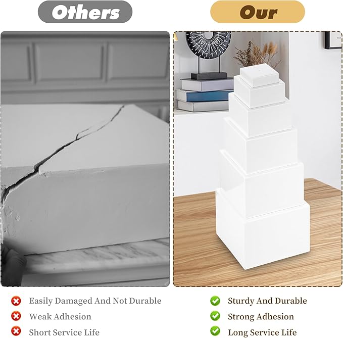 6PCS Buffet risers Acrylic Cubes for Display Food risers for Buffet Table White Dessert Table displays Set Cube Boxes Display Nesting Riser Stands Cupcake Stands for decor5/6/6.8/7/7.5/8IN
