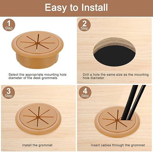 uxcell 4 Pcs Desk Grommet, 3.15 inch 80mm Desk Cable Hole Cover Wire Hole Insert for Home Office Table Cabinet Cord Organizer, Brown
