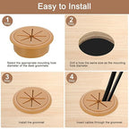uxcell 4 Pcs Desk Grommet, 1.97 Inch 50mm Desk Cable Hole Cover Wire Hole Insert for Home Office Table Cabinet Cord Organizer, Brown