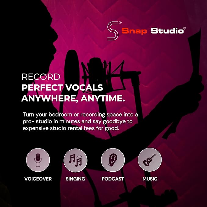 'Snap Studio' Portable Recording Booth | '#1 Vocal Booth' Rolling Stone | Record Crisp, Dry, Echo-Free Vocals at Home or On-The-Road | The Original & Best Studio Booth, Trusted By Singers & Voiceover