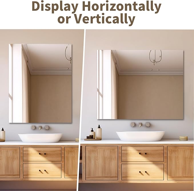 Mirrorons Bathroom Vanity Mirror 28" x 36", Frameless Mirror with Polished Edge, Hangs Horizontally or Vertically. Upgraded Shatterproof Bathroom Mirror for Wall.