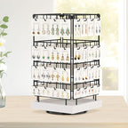 EsLuker.ly Rotating Earring Display Holder Stand for Vendors Events Selling, Large Capacity 64 Hooks Jewelry Rack with Wooden Base for Earring Card Sales, Enhances Retail Display Visibility