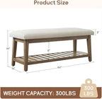 Entryway Bench, Chenille Upholstered Shoe Benches for Bedroom, Ottoman Bench with Solid Wood Shelf, Storage Benches for Hallway, Living Room(Beige)