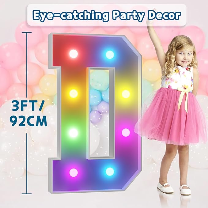 imprsv 3FT Colorful Marquee Letters D, 18 Colors Large Light up Letters Alphabet Sign with Remote, Big Marry Me Sign, Birthday Party Decorations Anniversary Wedding Decoration
