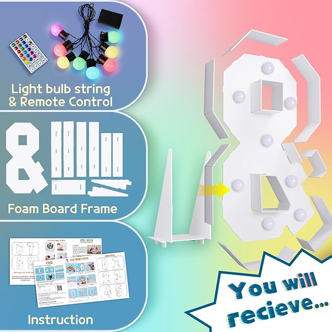 imprsv 3FT Colorful Marquee Letters &, 18 Colors Large Light up Letters Alphabet Sign with Remote, Big Marry Me Sign, Birthday Party Decorations Anniversary Wedding Decoration