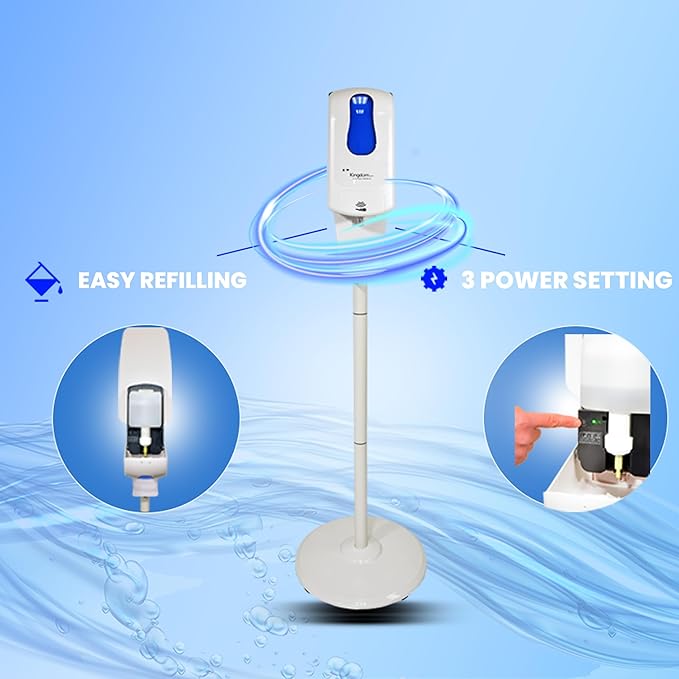 Kingdom Elite Series Automatic Touchless Hand Sanitizer Dispenser with Three Adjustable Dosage Settings Plus a White Metal Stand for Your Liquid and Gel Hand Sanitizers (Plain/Non-Personalized)