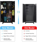 Metal Storage Cabinet with Locking Doors, 75" Tall Garage Cabinet with Hanging Rod, Broom Closet/Freestanding Bathroom Storage Cabinet, Cleaning Tool Storage