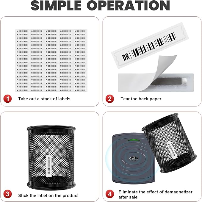 108 Pieces of 58 kHz Acousto-Magnetic (AM) Security Tag Labels, Compatible with 58 kHz EAS Systems. Features Simulated Barcodes