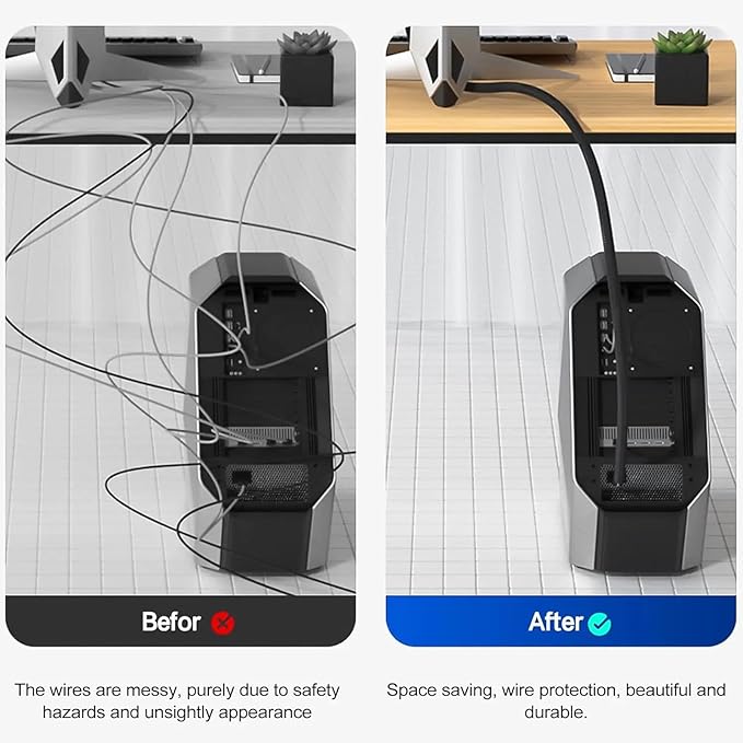 Wire Cord Protector Wire Loom Tubing, 10ft - 1/4 inch Cable Sleeve Split Sleeving for USB Cable，Computer Electrical Wire Power Cord Audio Video Cable Black