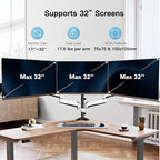 HUANUO Triple Monitor Stand - Full Motion Articulating Monitor Mount Fit Three 17 to 32 inch LCD Computer Screens with Clamp, Grommet Kit