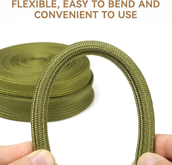Polyamide Cable Sleeve, 10ft Flexible Expandable Braided Sleeving, Cable Management Sleeve for TV Computer Office Home Entertainment (Green, 1")