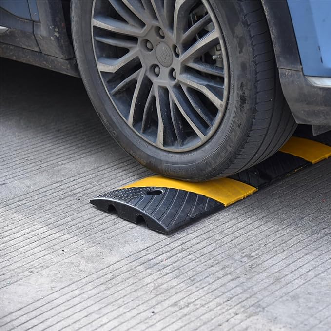 6' Ft 72" Inch Heavy Rubber Speed Bump Hump, 1-Piece Integrated Cable Cover Ramp, Installation Parts Included, Road Safety Bumps for Garage Parking Lot, Speed Control (72" Speed Bump x 2Pcs)