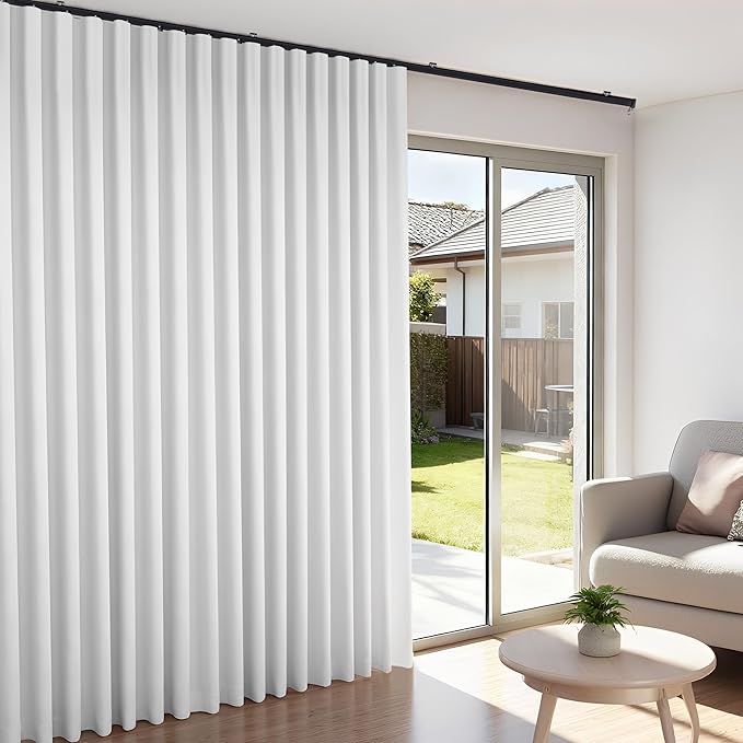 Room Divider Blackout Curtains Flexible Sliding Tracks Sets Ceiling Mounted Rod Window Curtain Privacy Separation for Bedroom Living Rooms,1 Panel Gray White Drape and Black Track Set-W180xH108 in
