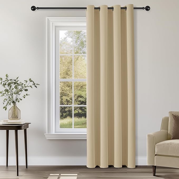 ChrisDowa Blackout Curtains 120 Inches Long for Living Room, Grommet Thermal Insulated Room Darkening Curtains for Bedroom (1 Panel Set, Biscotti Beige, 52 x 120 Inch)