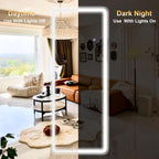 LED Rectangular Corner White Full Length Mirror - 21“ x 64” Brightness Adjustable, Touch Screen Control, Wall Mounted or Freestanding, for Bedroom Living Room Cloakroom Dressing Mirror