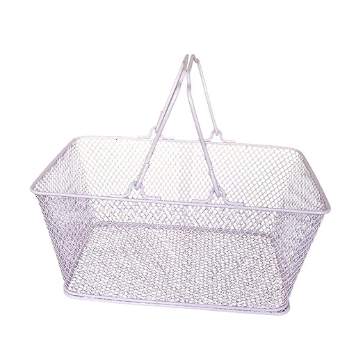 Shopping Basket Wire Portable Multipurpose Vegetables Fruit Storage with Handles for Garden Retail Store Pantry, Pink