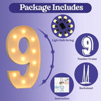 4FT Light Up Numbers, Large Marquee Numbers for 9th 19th 49th Birthday Decorations, Giant Light Up Numbers for Party Anniversary, Marquee Letters, Pre-Cut DIY Mosaic Numbers for Balloons 9
