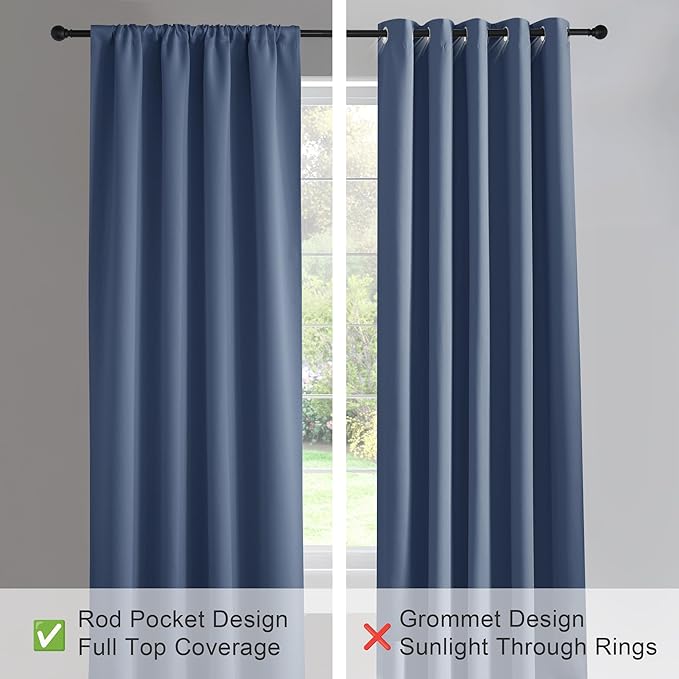 PONY DANCE Blue Haze Curtains for Living Room 63 inches Length, Lights & Drafts Blocking Window Curtains Room Darkening Drapes for Bedroom, W70 x L63 inch, 2 Panels