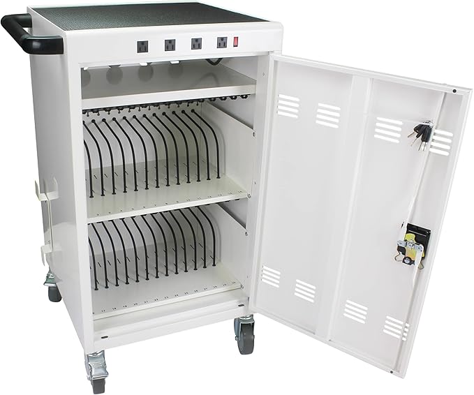 Laptop and Tablet Charging Cart, 35 Unit Device Mobile Charging Station for Chromebook, Tablet, Laptop, with Charging Port Screen Size Up to 16.3", Suitable for Office, Classroom, etc (Antique White)