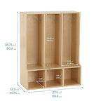ECR4Kids Streamline 3-Section Toddler Coat Locker with Bench, Kids Furniture, Natural