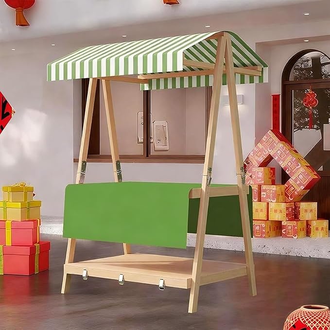 Movable Stall Display Stand, Foldable Vending Stand Kiosk Display Trolley with Canopy, Portable Food Cart, for Selling Snacks/Sweets/Toys, Multiple Colors(Green B,110 * 190cm)