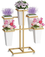 Flower bar Stand with Buckets, Moving Flower display stand with Wheels, Metal Flower cart for Bridal Shower, Wedding, Party, Garden, Gold
